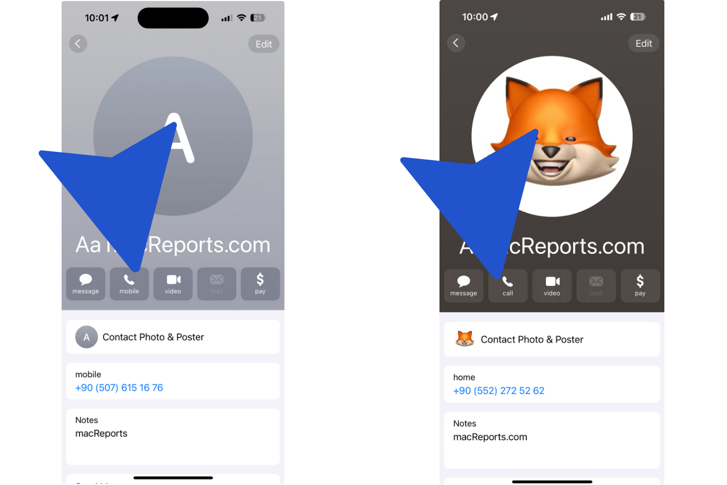 Call options in the Contacts app