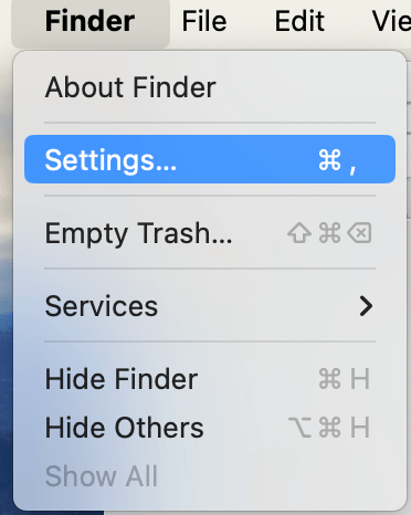 Finder and Settings option