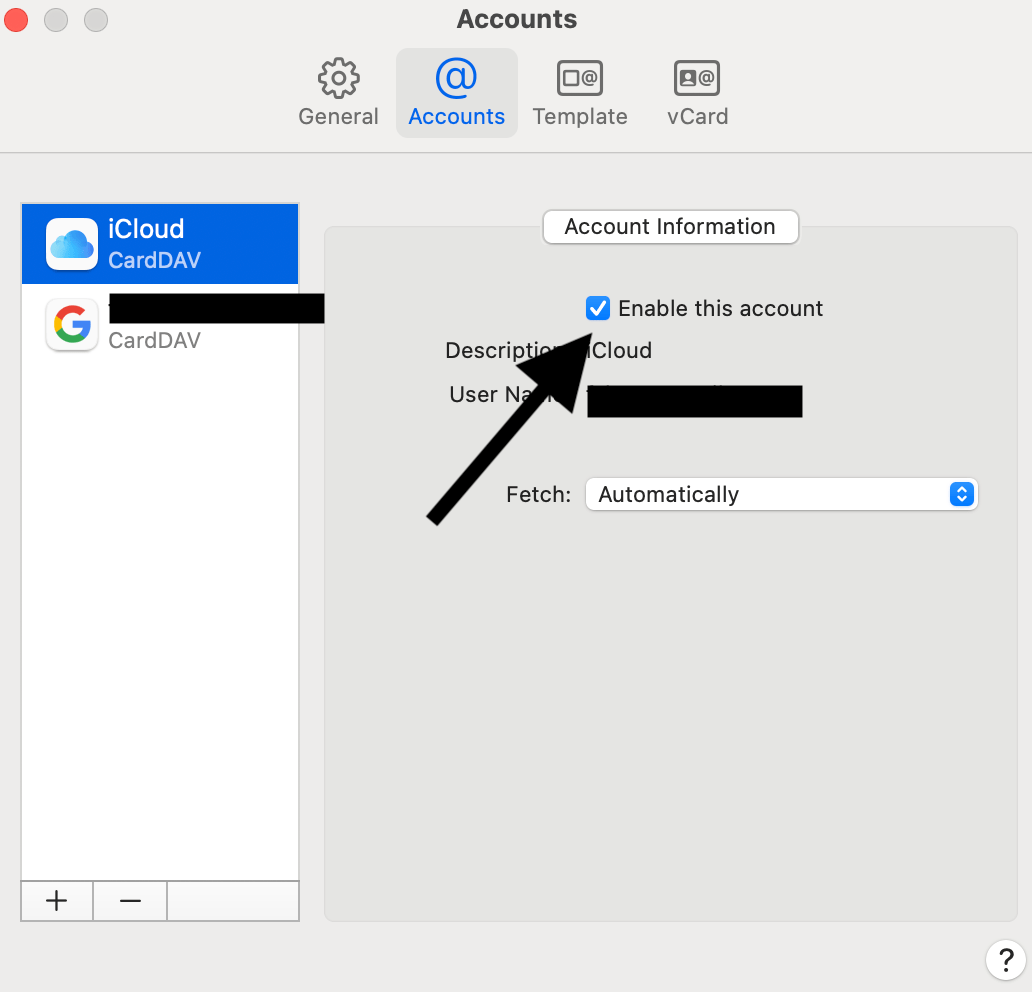 Enable this account option in Contacts 