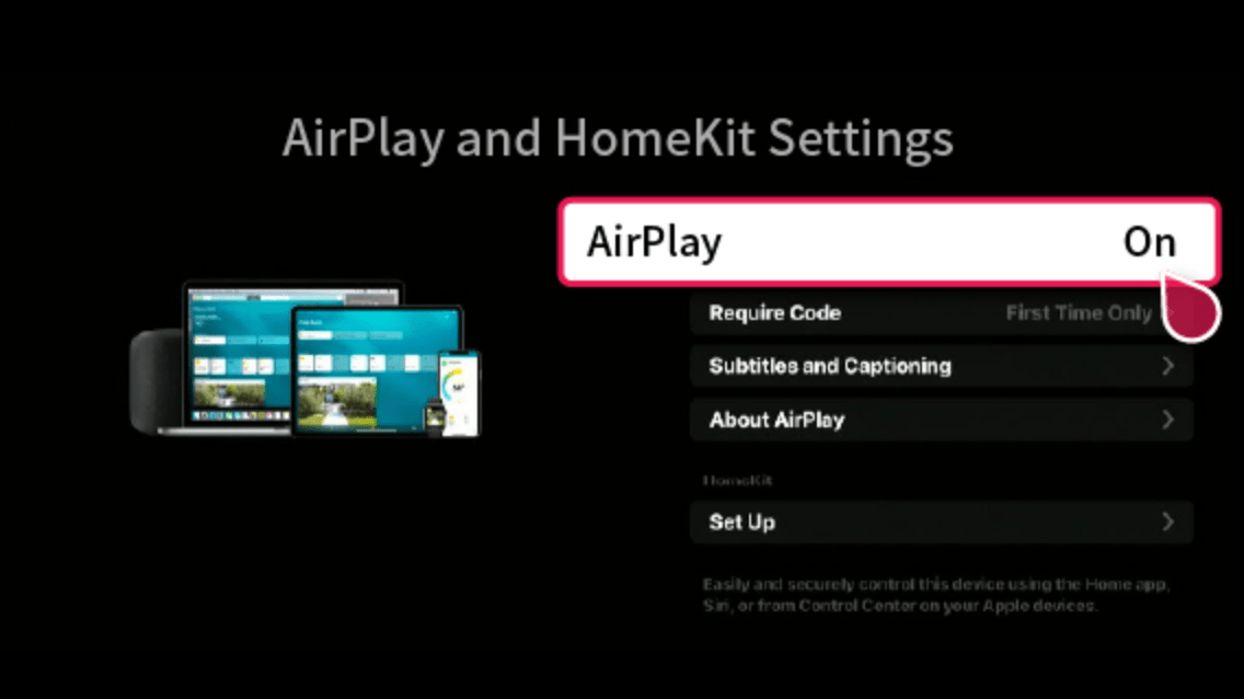 AirPlay setting screens on LG TV