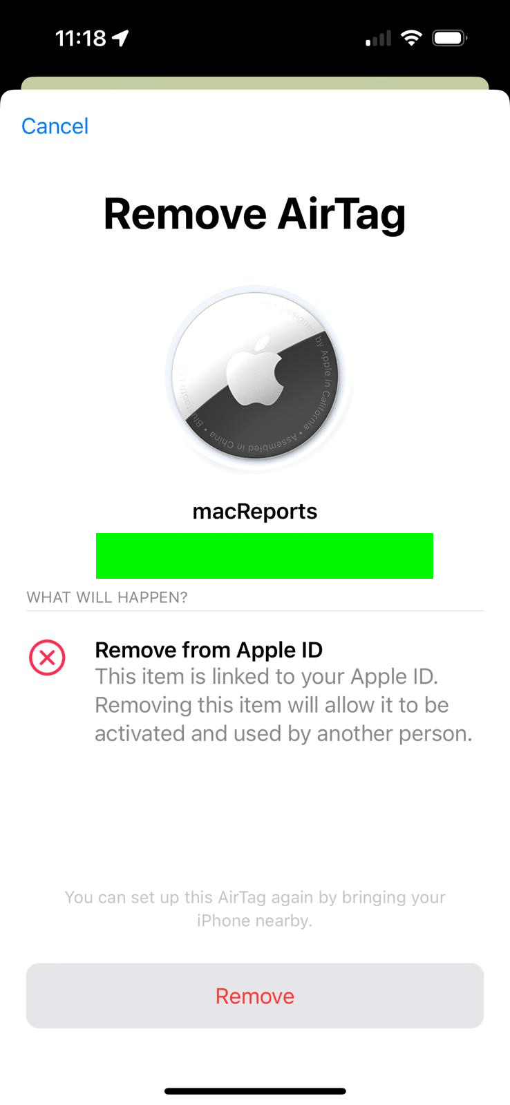 Apple ID screen in Find My