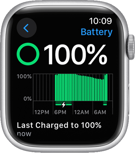 A screenshot showing the battery screen in Apple Watch settings