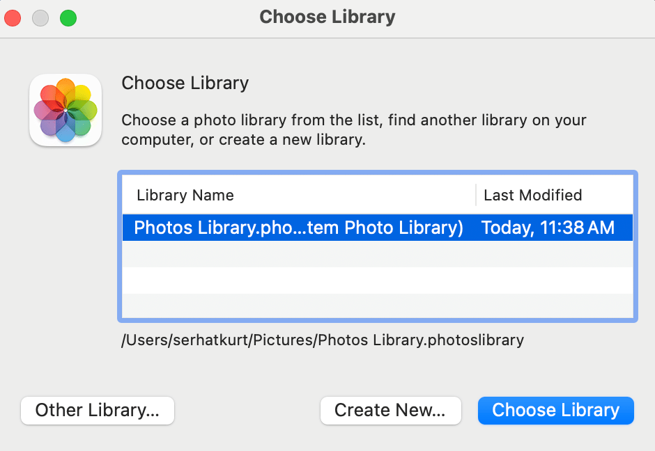 Choose Library option in Photos Library 