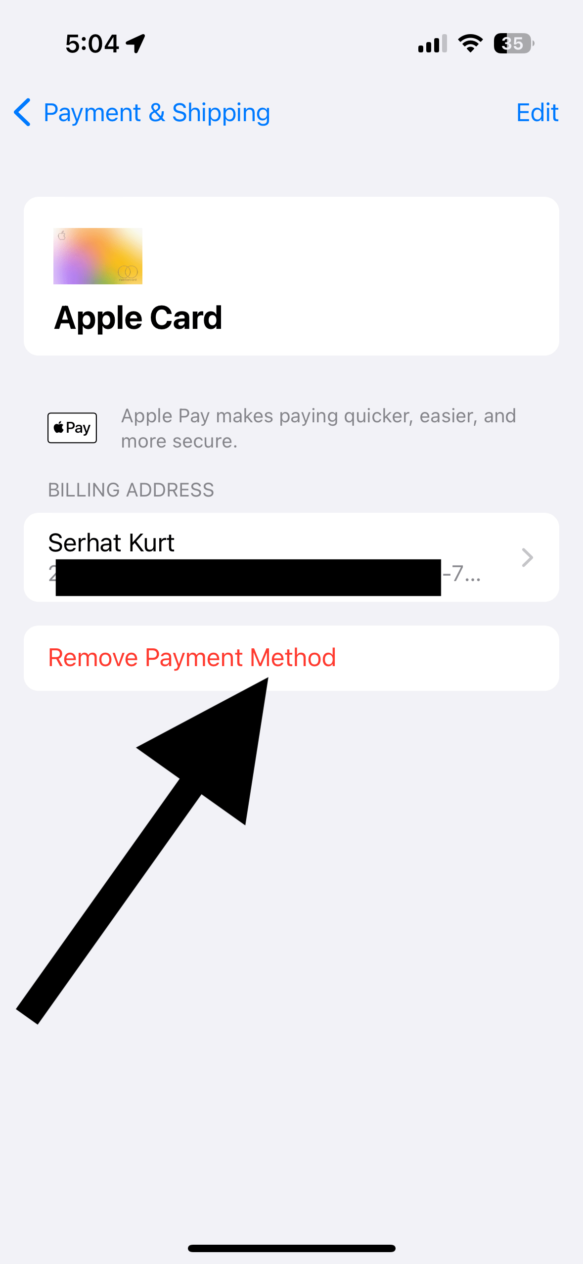 Apple ID payment methods screen
