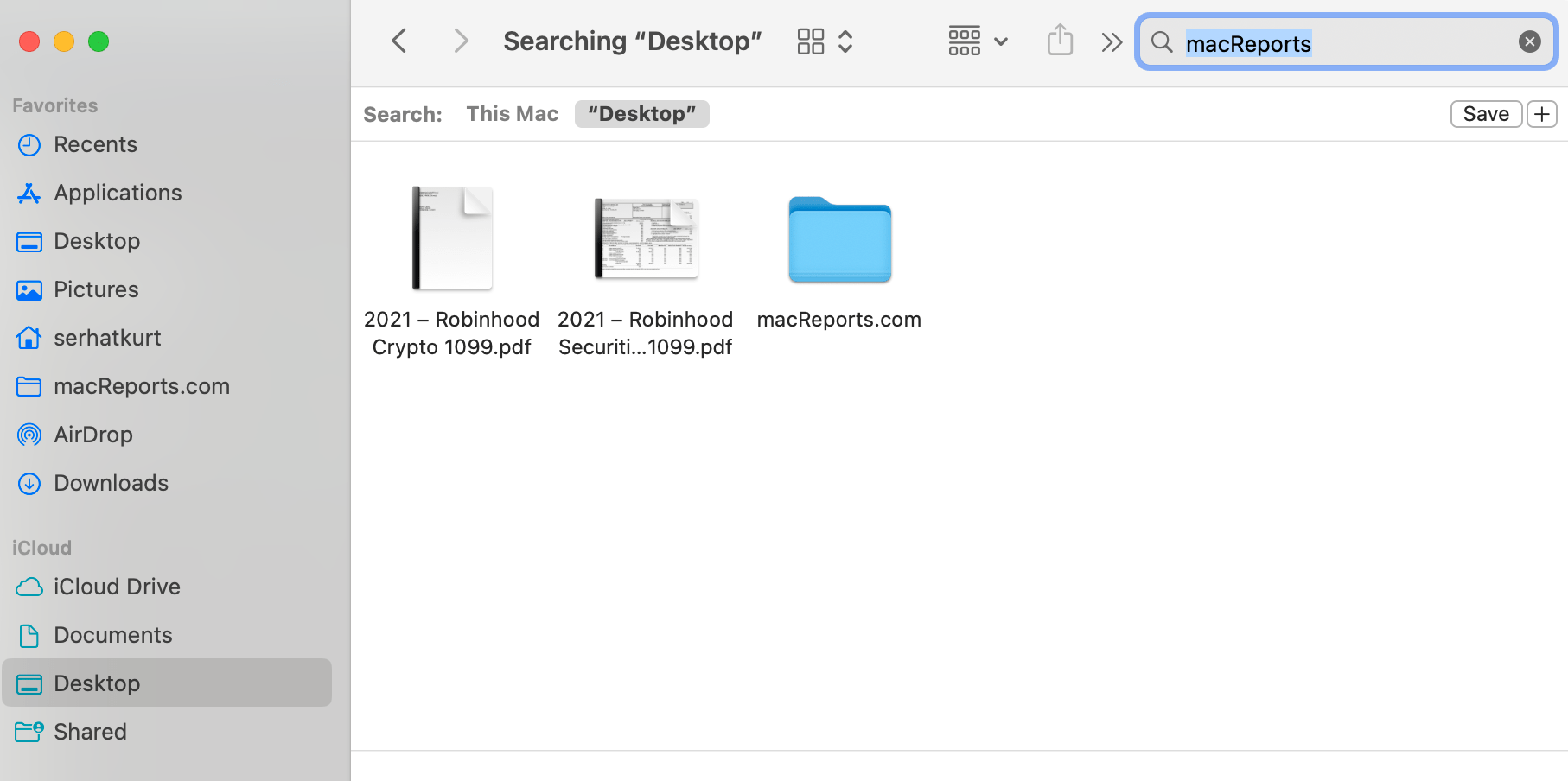A screenshot showing Finder search results 