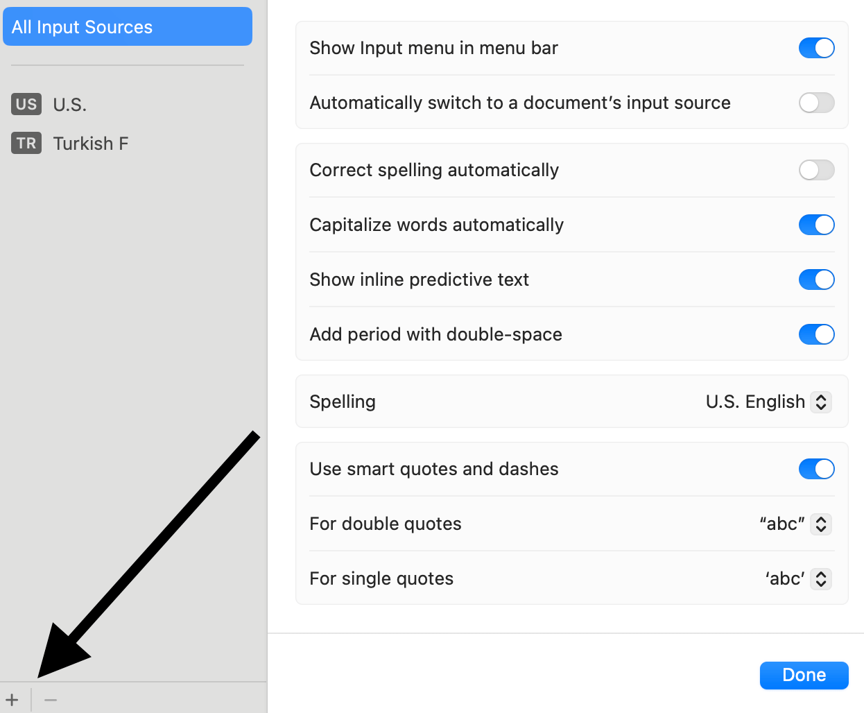Input Sources menu on Mac