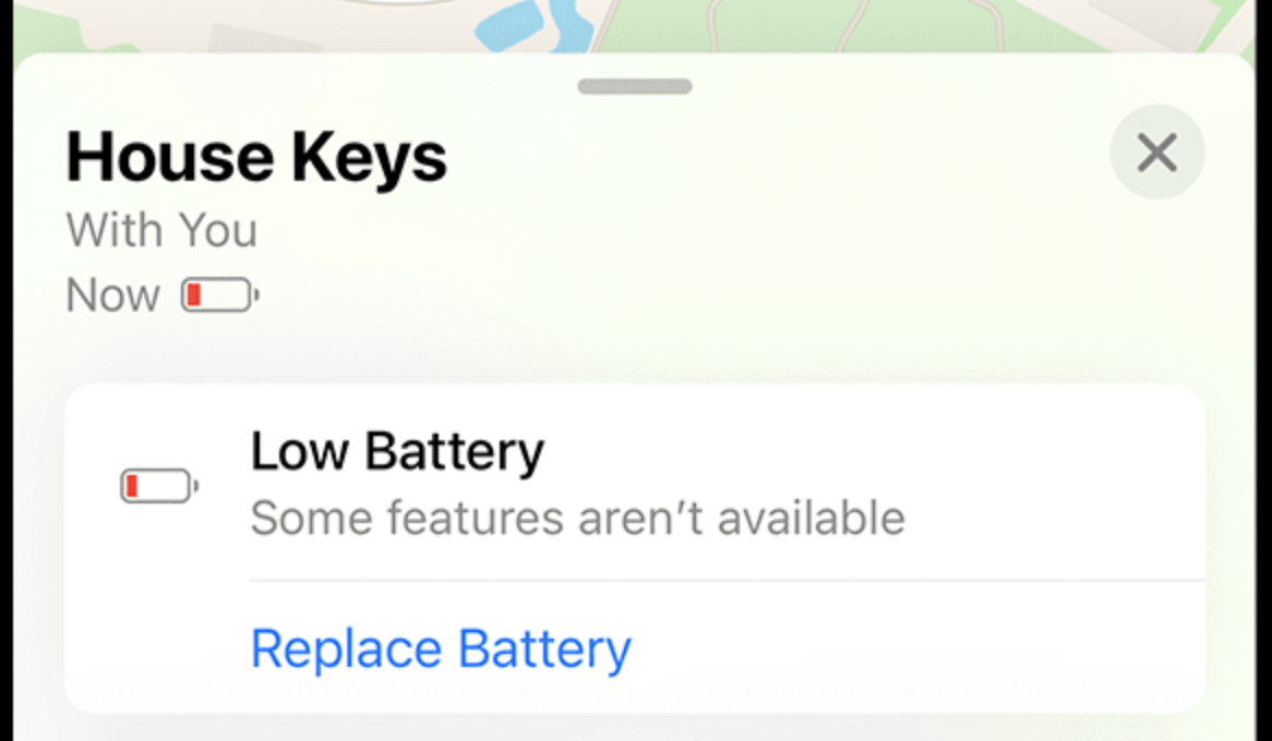 Find My screen showing the Low Battery notification