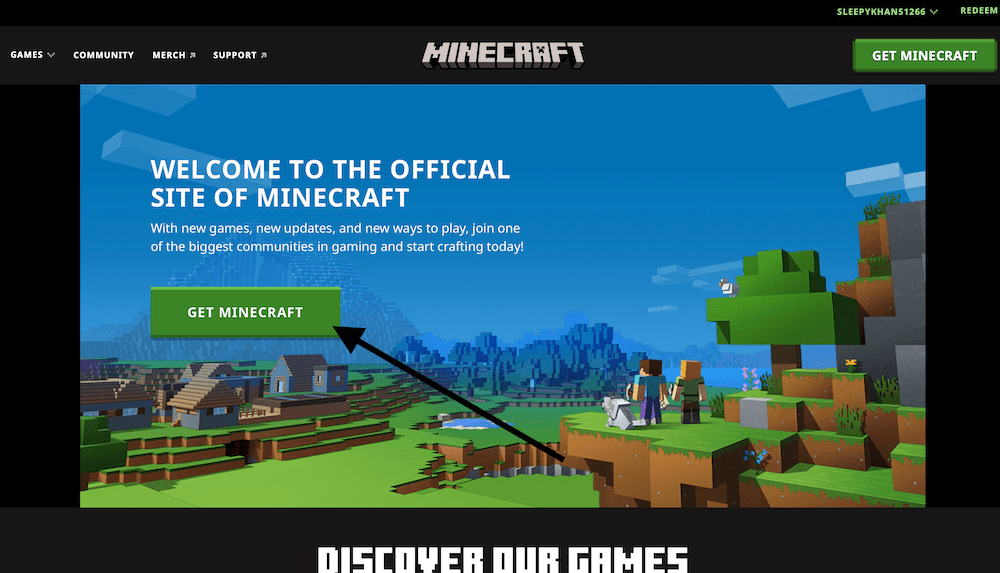 Minecraft website screenshot