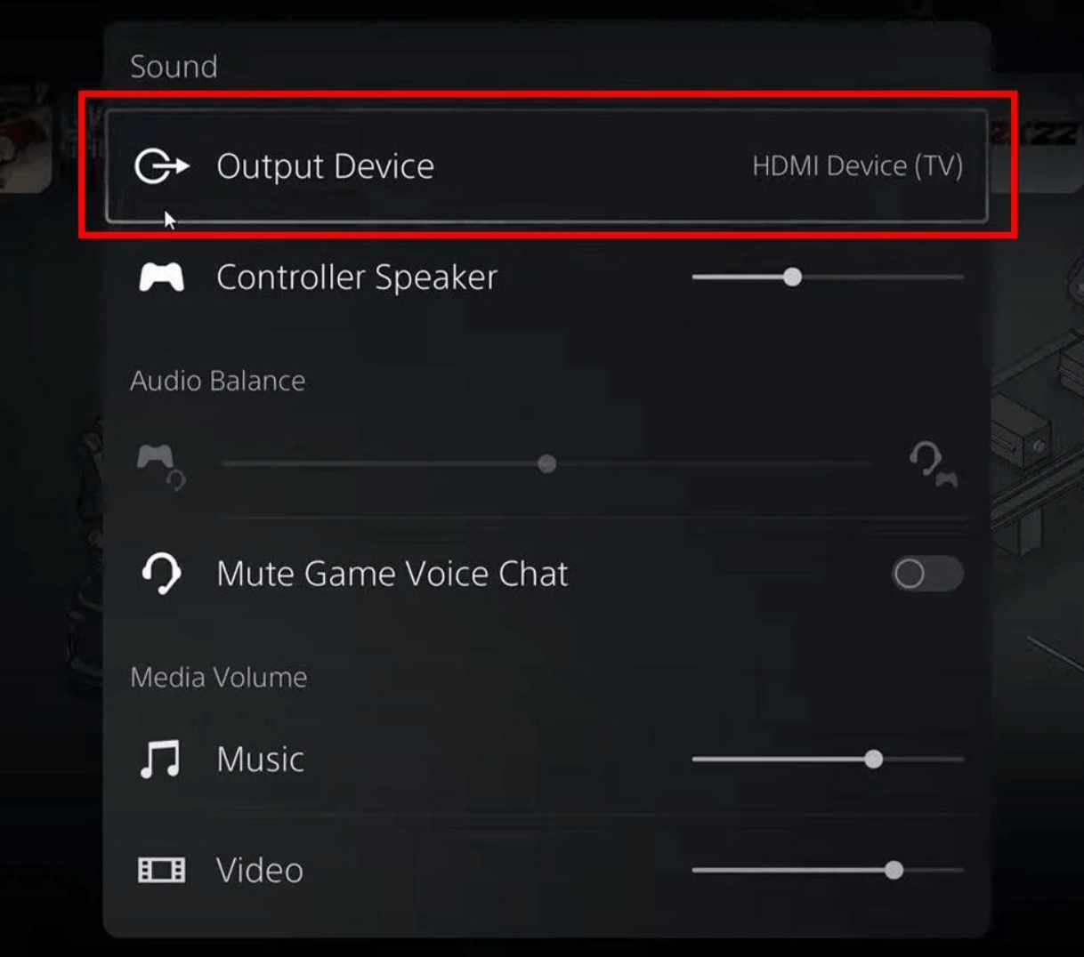 Output Device settings on PS
