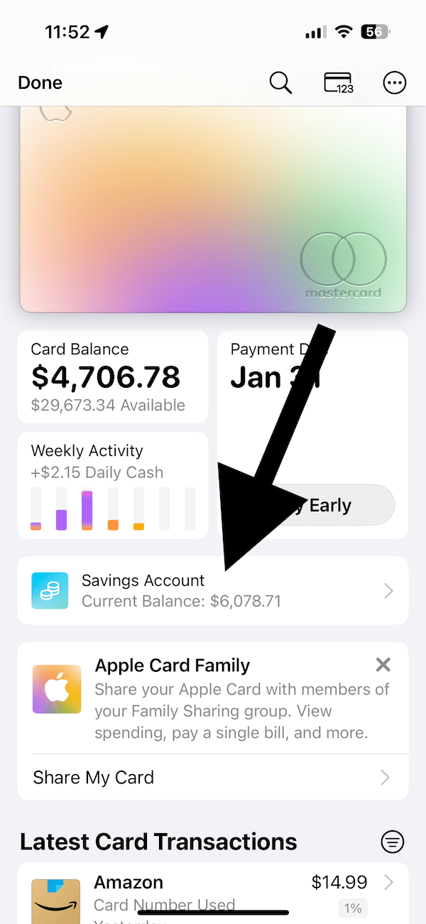 Apple Card Savings account screen