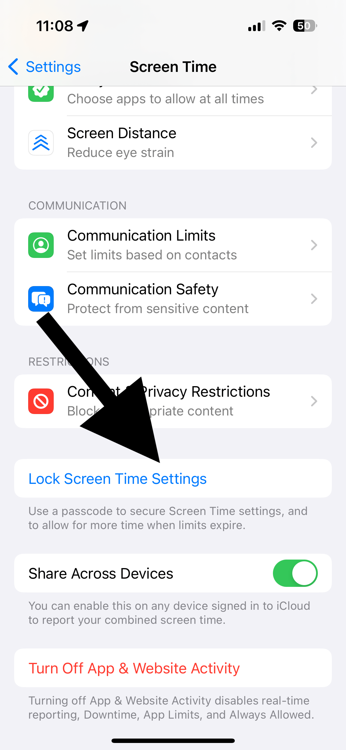 Screen Time for time zone settings