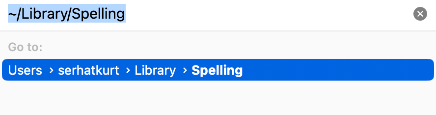Using Finder to open the Spelling folder screenshot