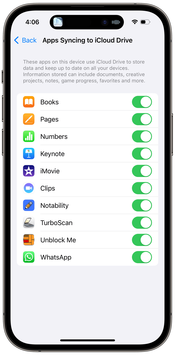 apps syncing to iCloud Drive