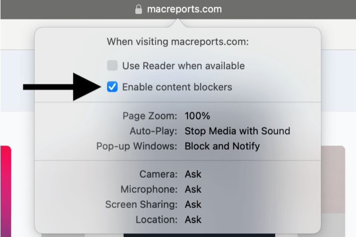 How to Disable or Enable Content Blockers for a Website in Safari on Mac