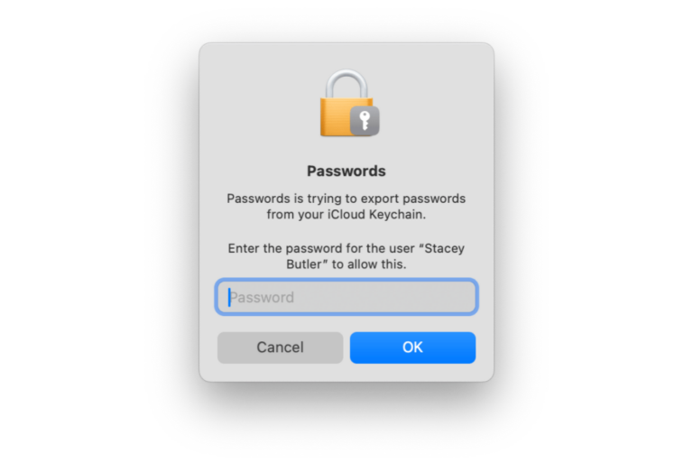 enter password to export passwords on Mac