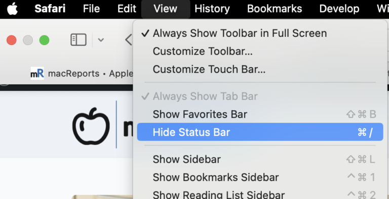 show status bar option in Safari