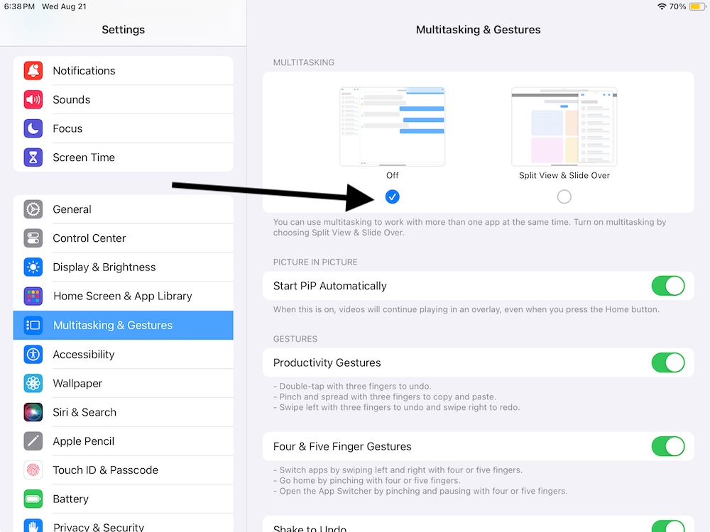 Split View Setting on iPad