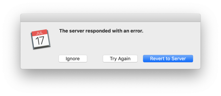 Calendar server error message